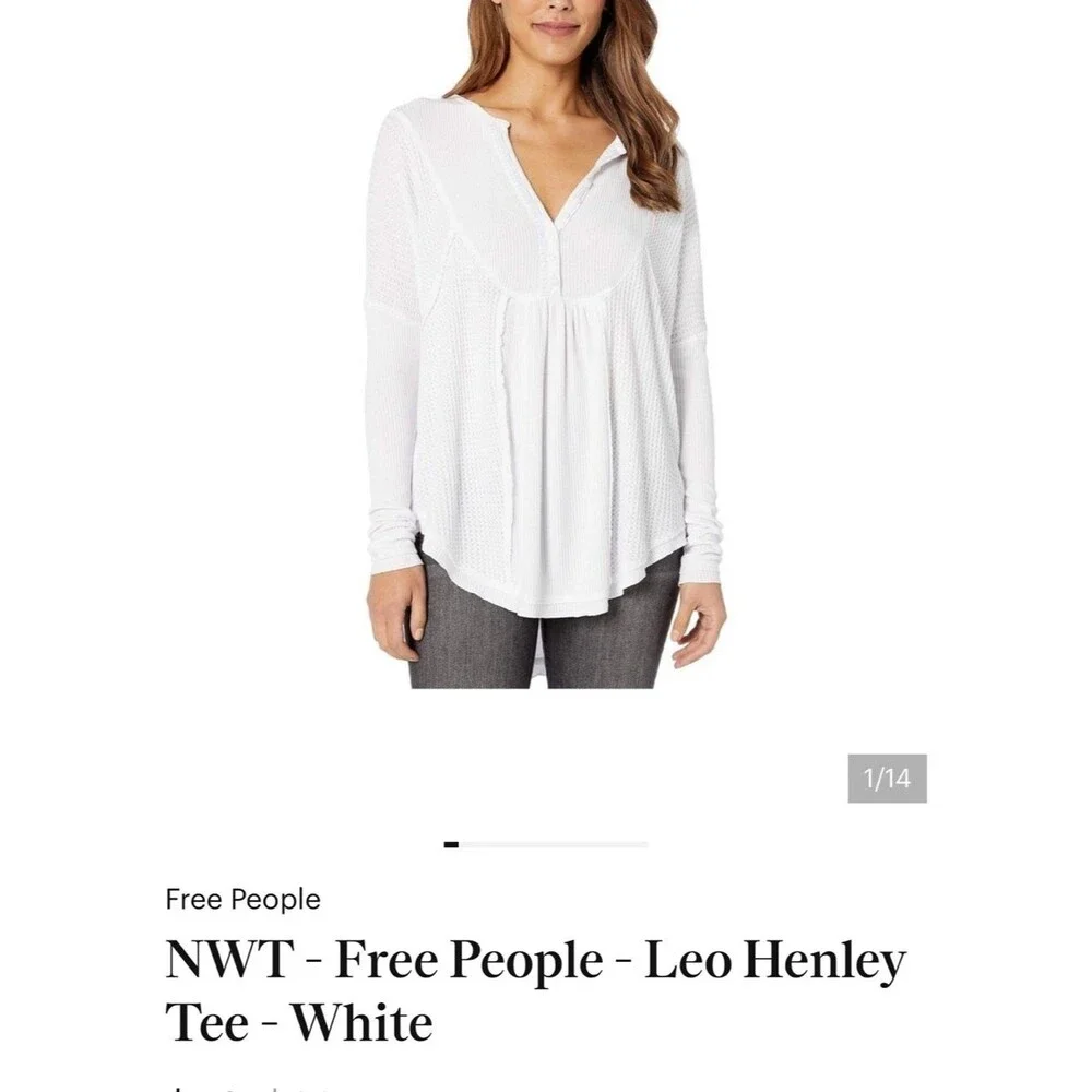 FREE PEOPLE NWT White Long Sleeve Oversized Henley Top M